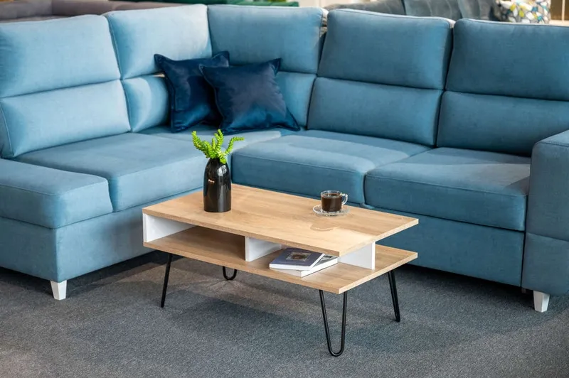 Stolik kawowy Trebia II Nowoczesny Ława loft BIAŁY ALASKA DĄB SONOMA ST6HR