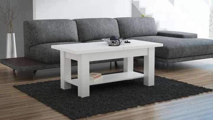 Stolik ława rozkładana, podnoszona z półką BIAŁA