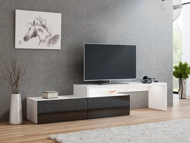 SZAFKA RTV BIAŁY-MAT FRONTY CZARNY-POŁYSK 220CM