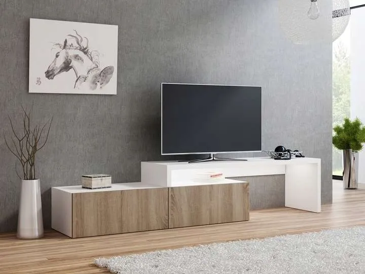 SZAFKA RTV BIAŁY-MAT FRONTY DĄB TRUFLOWY 220CM