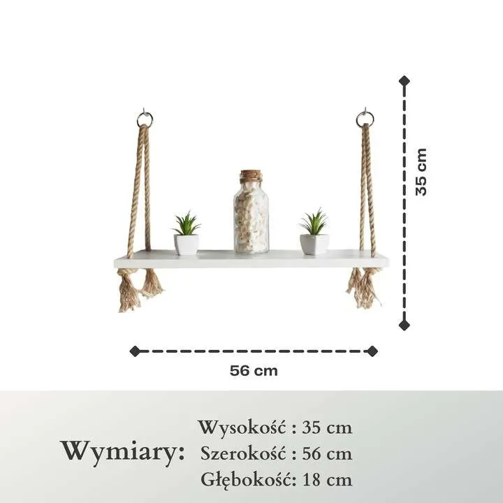2 Półki wiszące na linach styl boho skandynawski