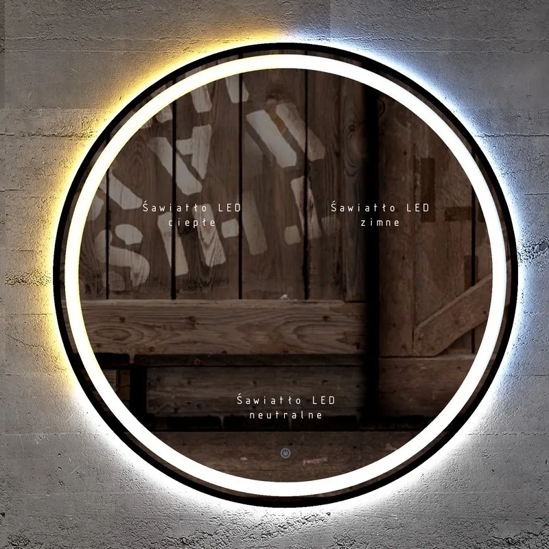 Lustro LOFT Okrągłe podświetlane LED czarne 70 cm