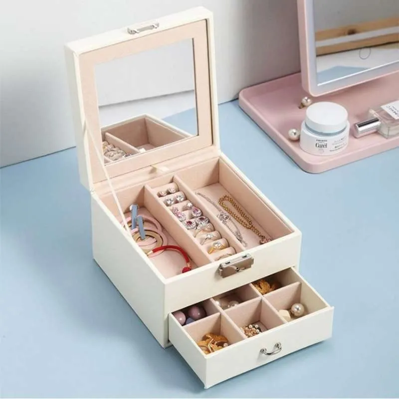 SZKATUŁKA NA BIŻUTERIĘ Z LUSTERKIEM, WHITE