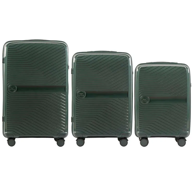 100% POLIPROPYLEN / DQ181-04, Zestaw 3 walizek Wings L,M,S, BLACKISH GREEN