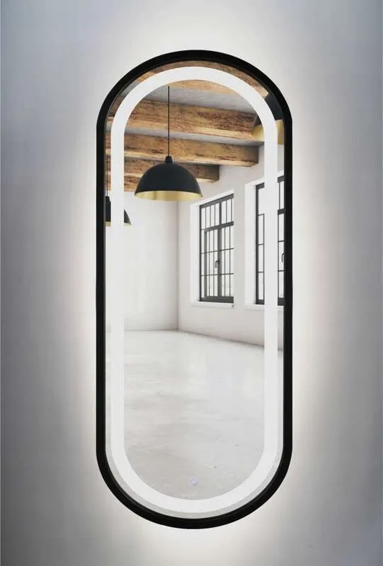 Lustro owalne, czarne LOFT 50x115cm LED piaskowane