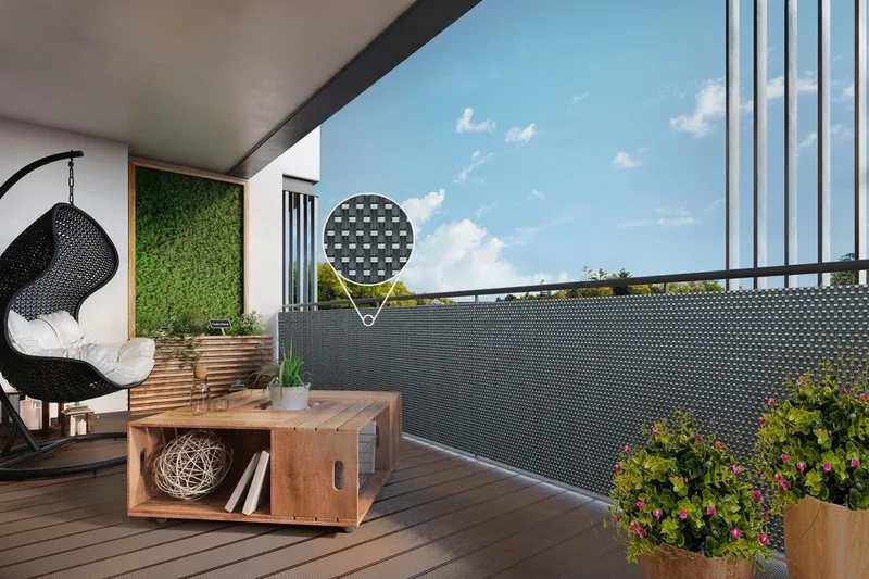 Osłona balkonowa na wymiar. Mata rattanowa dwustronna oczkowana ciemnoszary z jasnym szarym RD23