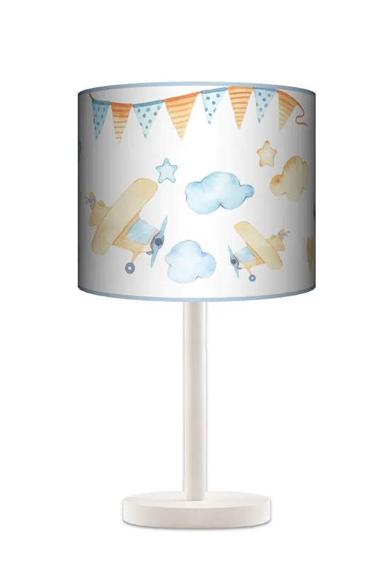 Lampa stołowa - nocna drewniana duża - Samoloty w chmurach (kolorowa)