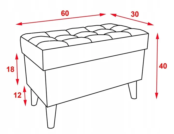 Stylowa pufa otwierana 60 cm ANTRACYT