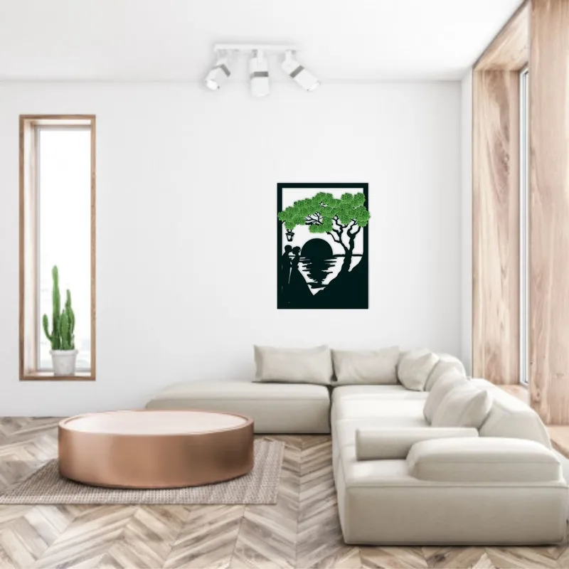 „Zachód słońca III” – ekologiczny obraz z mchem i romantycznym motywem