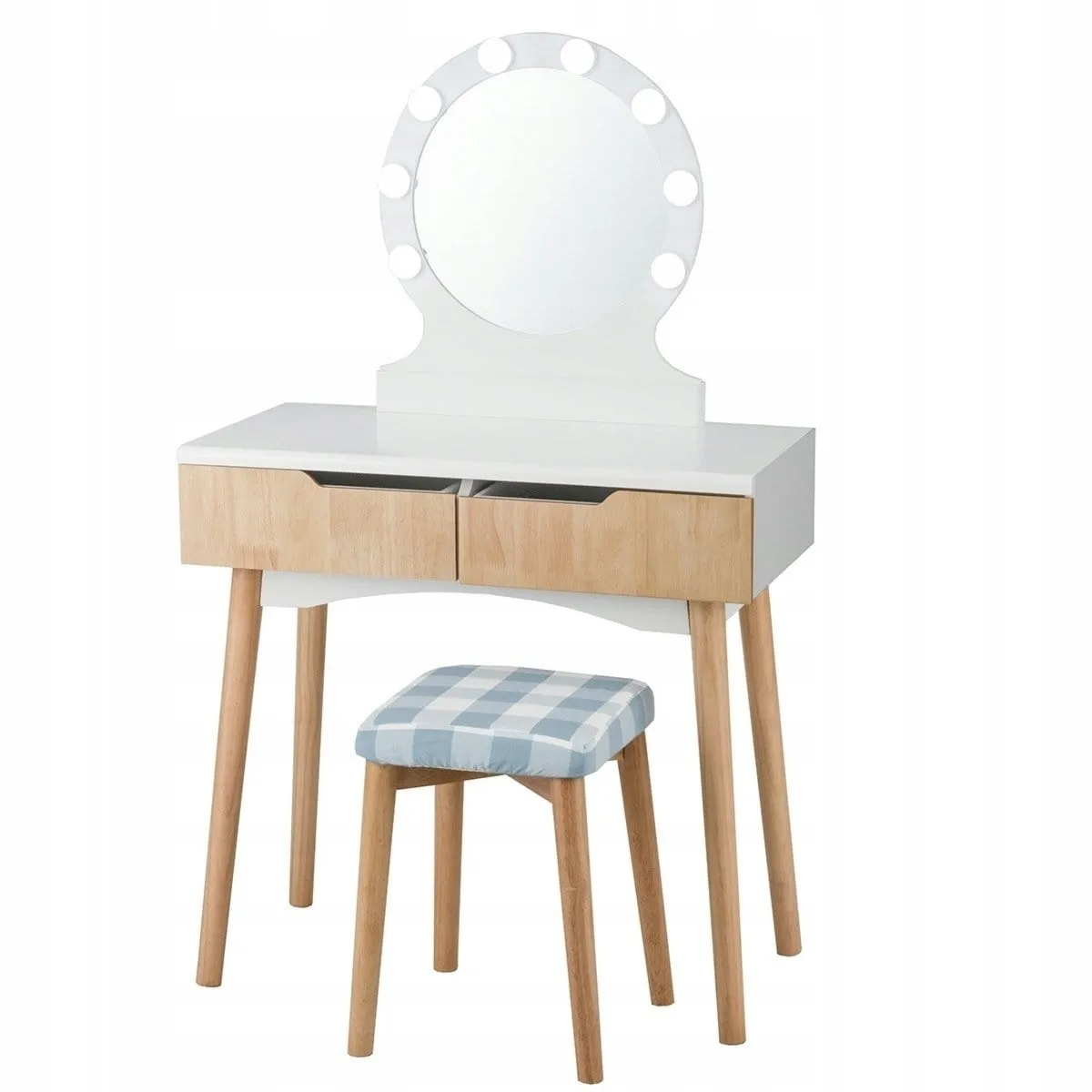 Toaletka kosmetyczna z lustrem led i taboretem