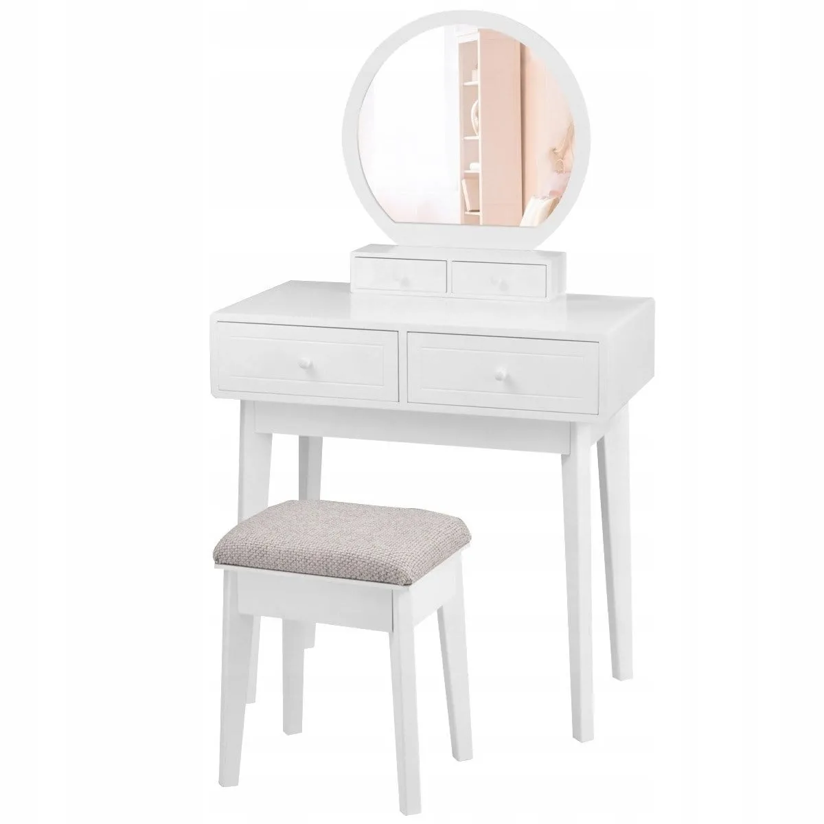 Toaletka kosmetyczna z lustrem i taboretem