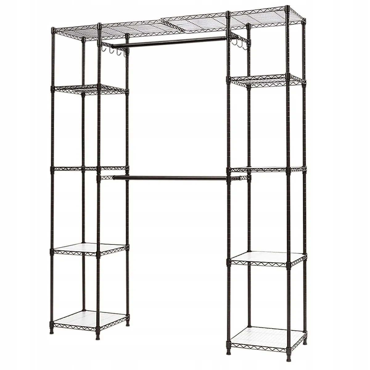 Wieszak metalowy garderoba na ubrania z półkami