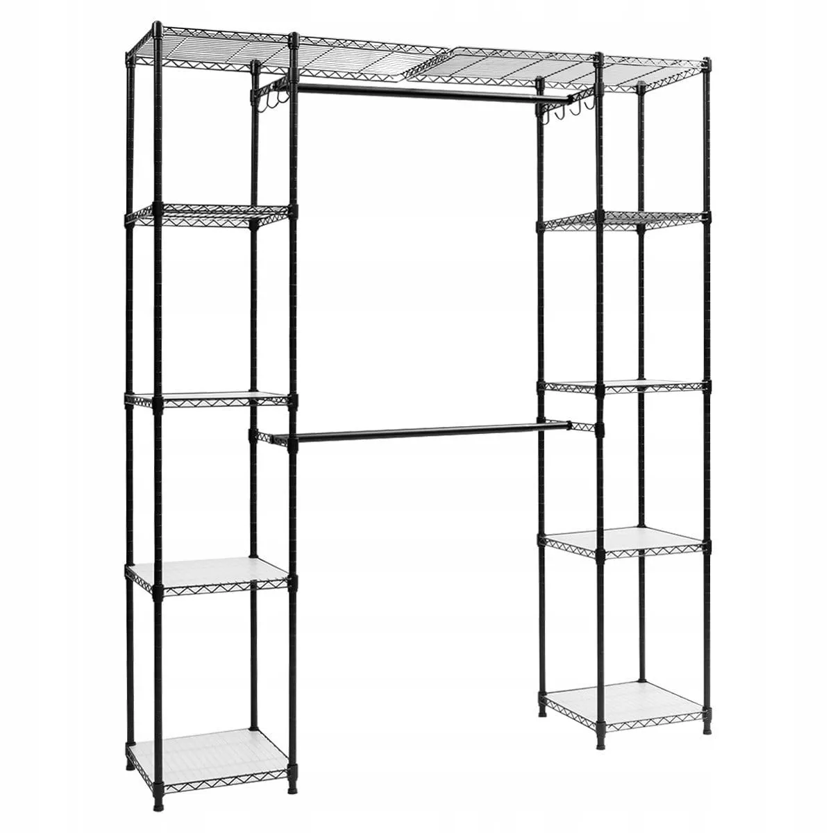 Wieszak metalowy garderoba na ubrania z półkami