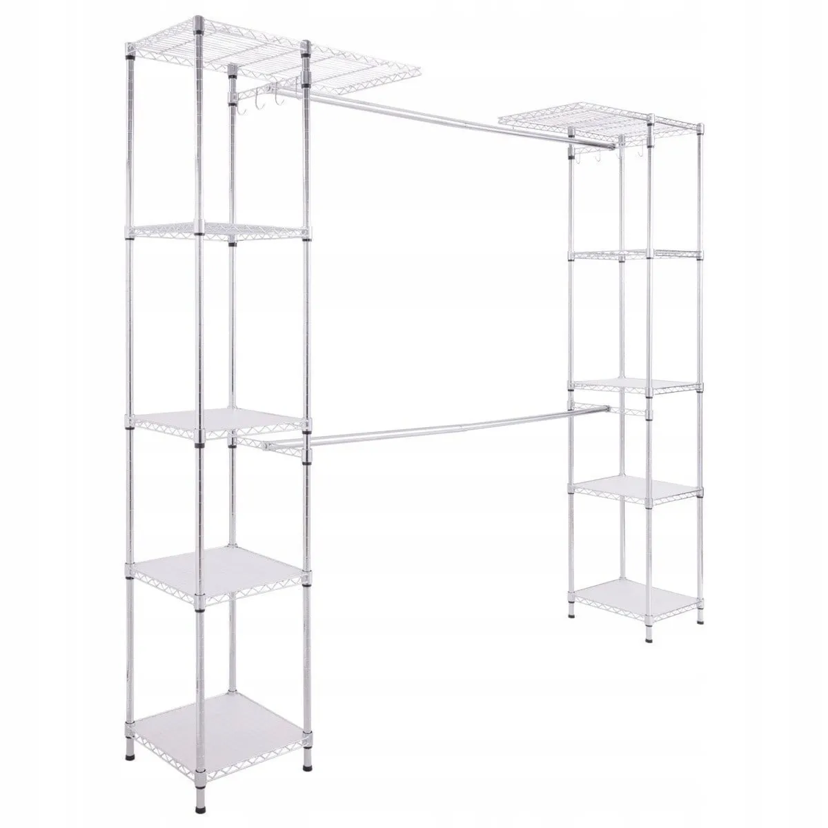 Wieszak metalowy garderoba na ubrania z półkami