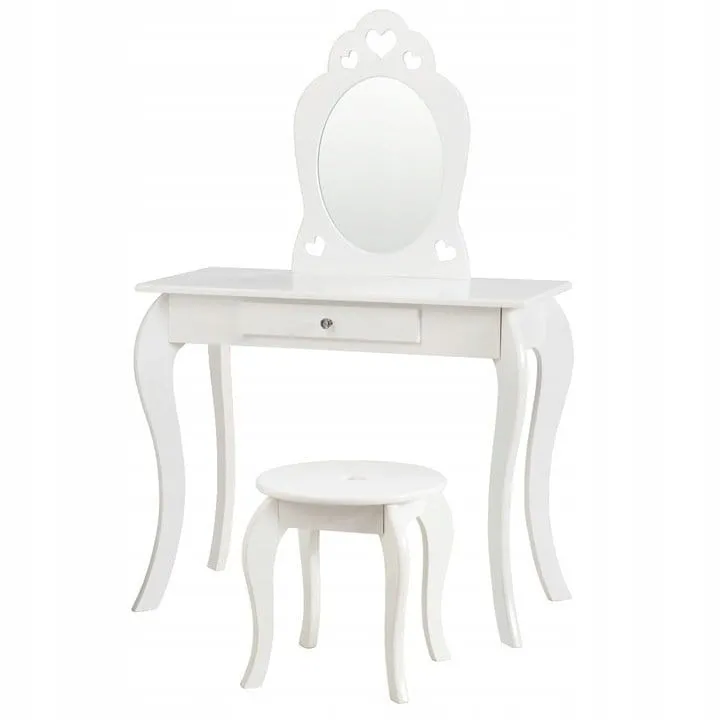 Toaletka kosmetyczna biurko dziecięce z lustrem i taboretem białe