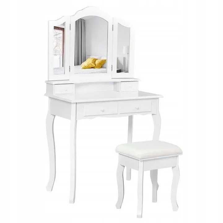 Toaletka kosmetyczna z lustrem i taboretem
