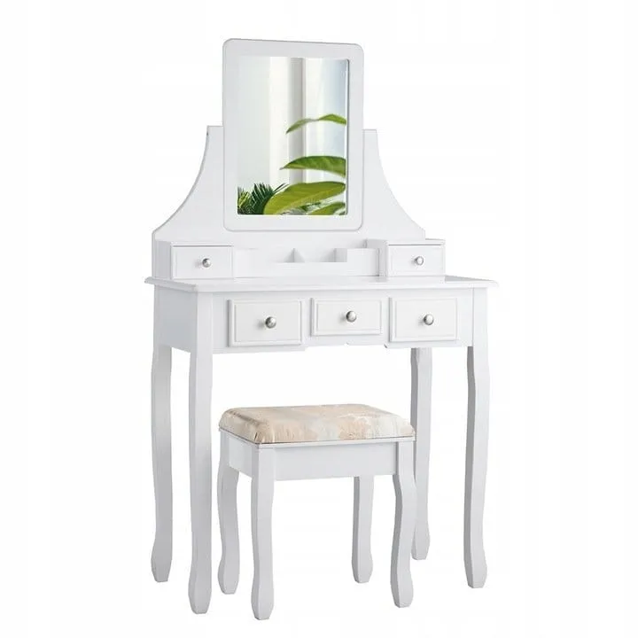 Toaletka kosmetyczna z lustrem i taboretem