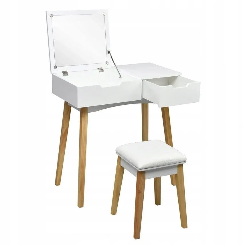 Toaletka kosmetyczna z lustrem i taboretem