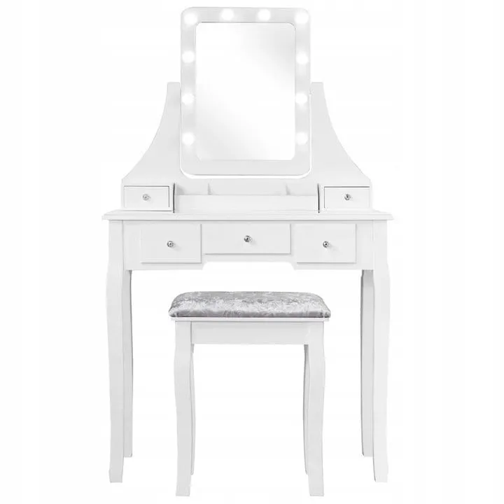 Toaletka kosmetyczna z lustrem led i taboretem