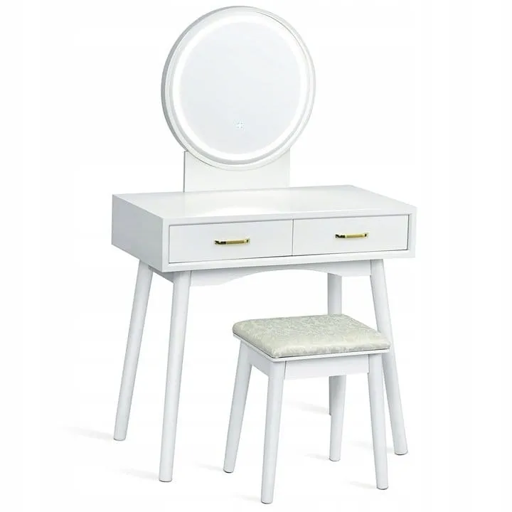 Toaletka kosmetyczna z lustrem led i taboretem