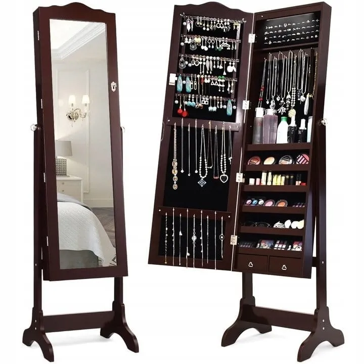 Szafka na biżuterię i akcesoria z lustrem i światłami LED