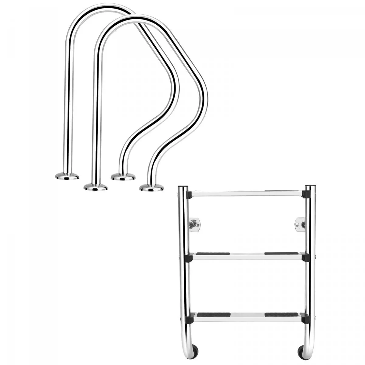 Dwuczęściowa stalowa drabinka basenowa z poręczą