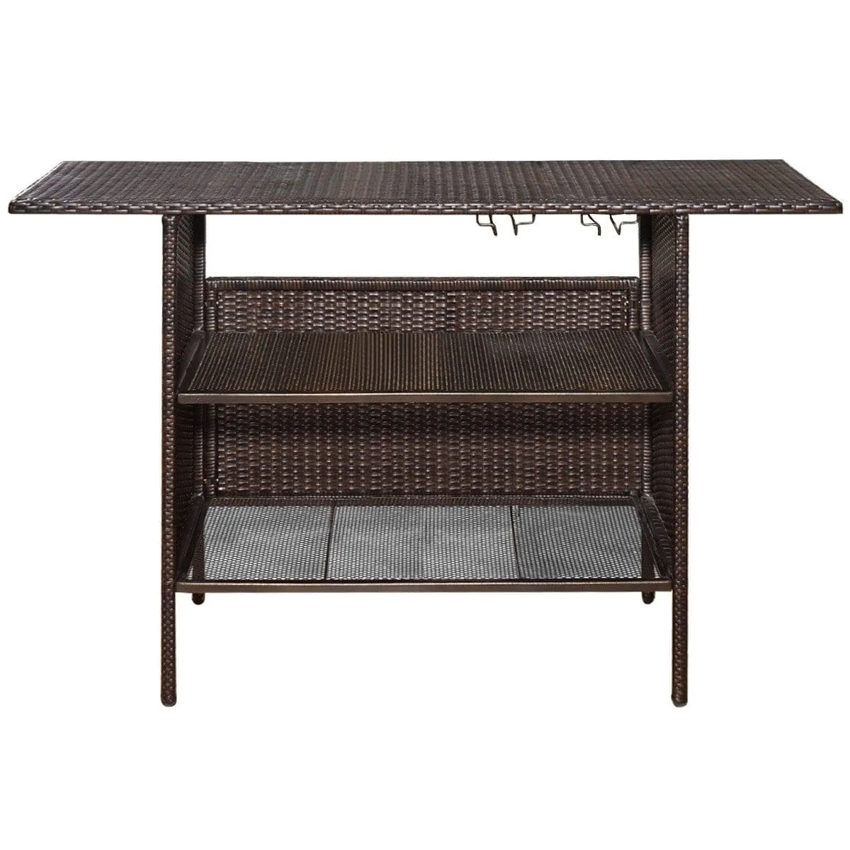 Stół barowy rattanowy z 2 półkami i uchwytami