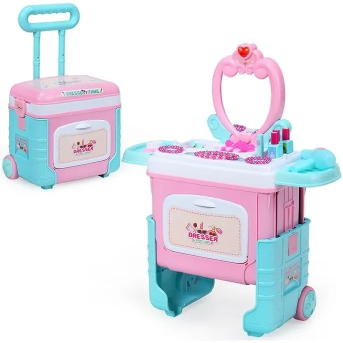 Zabawkowy zestaw do makijażu z przenośną toaletką
