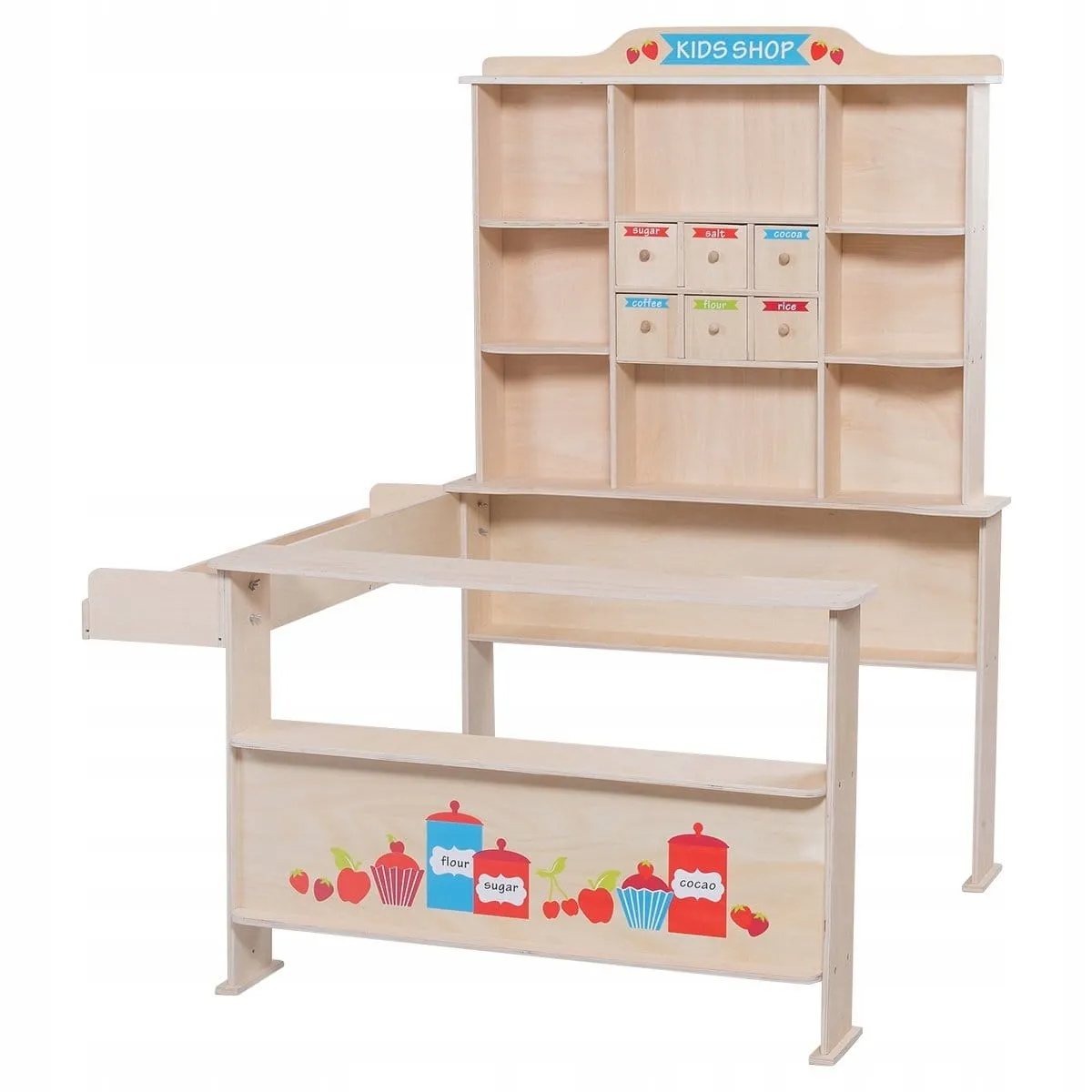 Drewniany mini sklep spożywczy dla dzieci