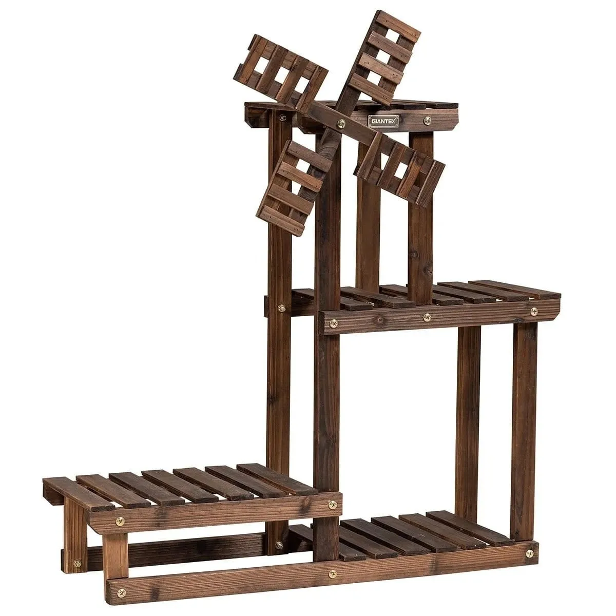 Drewniany kwietnik na kwiaty i warzywa 4 poziomów z wiatraczkiem na górze