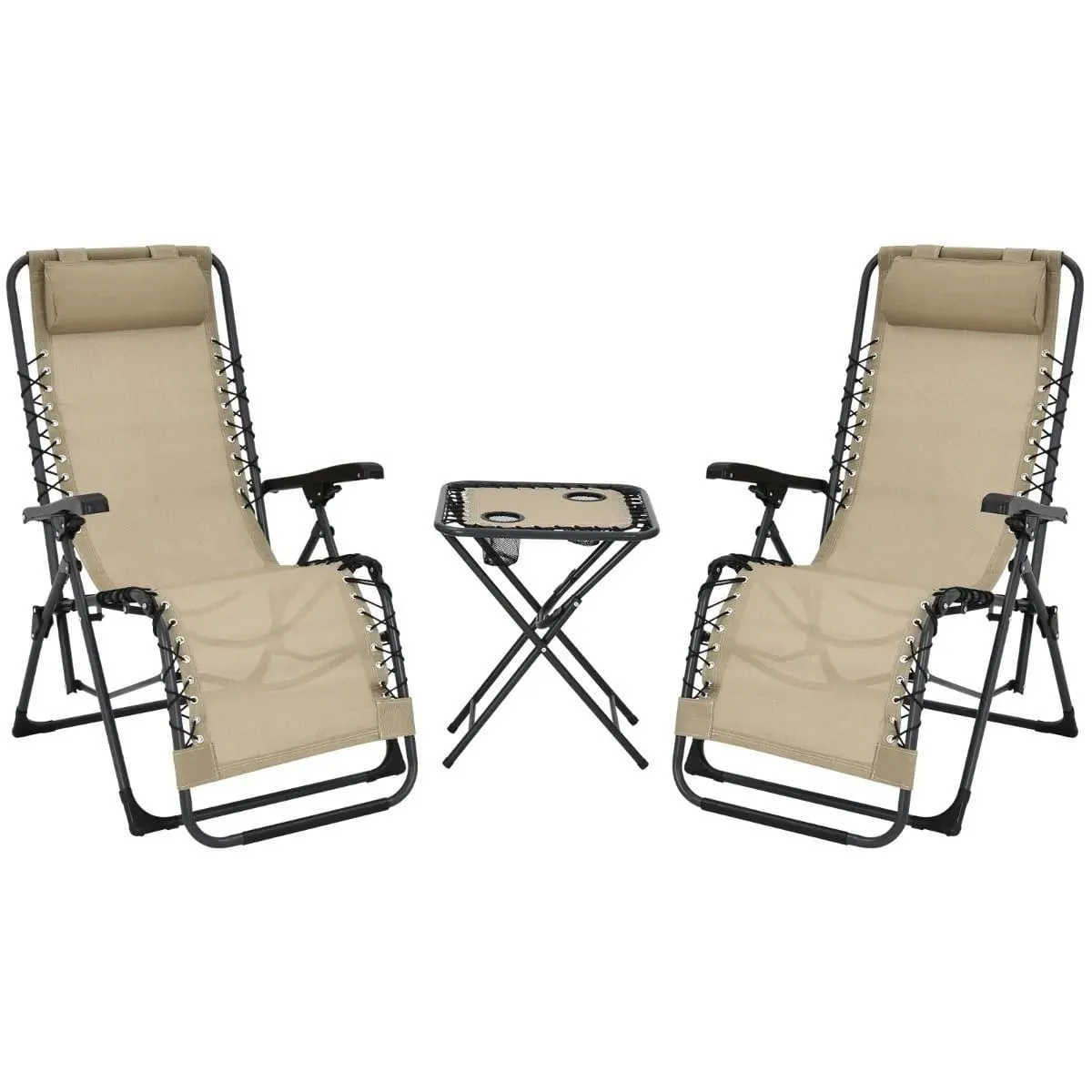 3-częściowy zestaw rozkładanych foteli zewnętrznych ze stolikiem