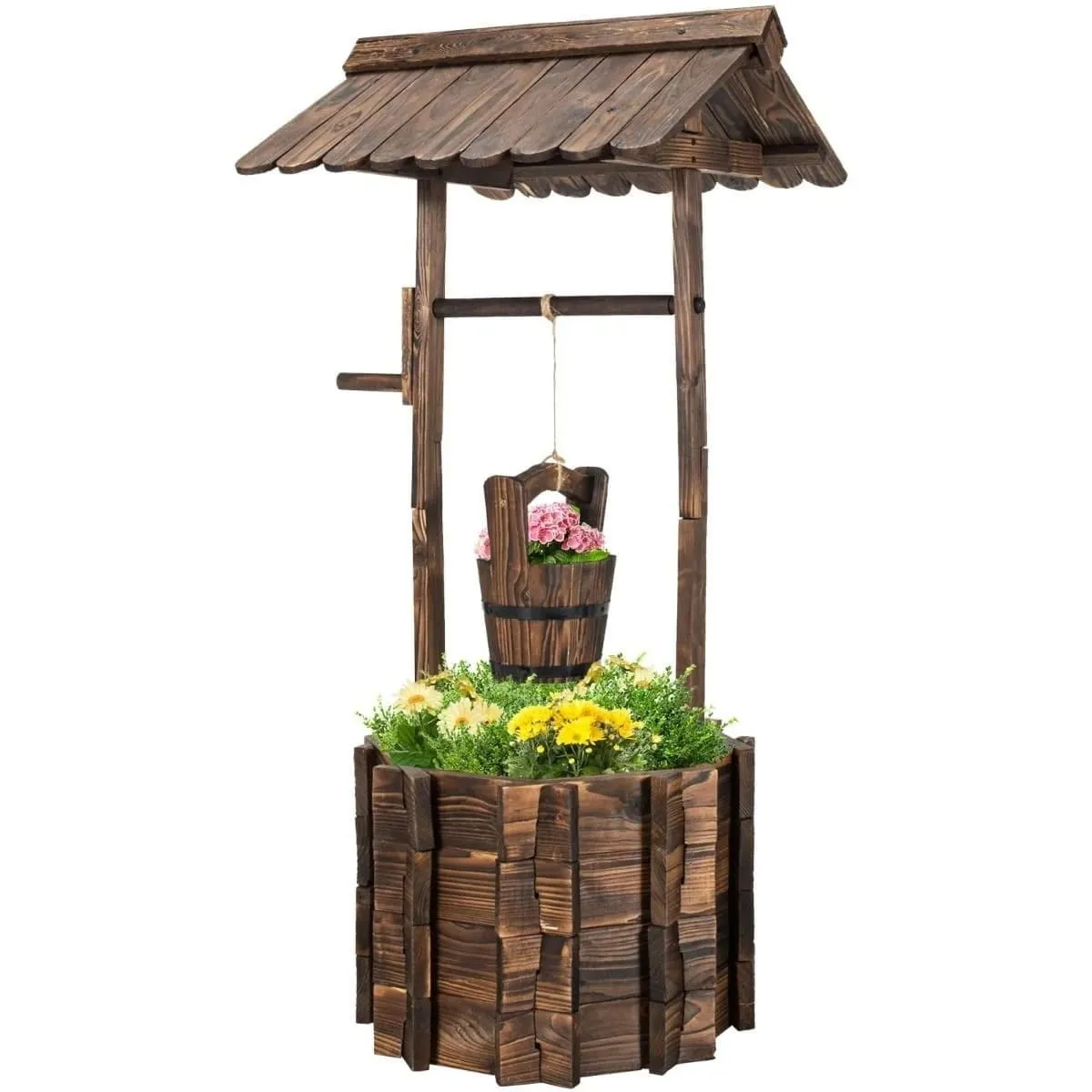 Drewniana ozdobna studnia życzeń na rośliny i kwiaty 56 x 55 x 116 cm