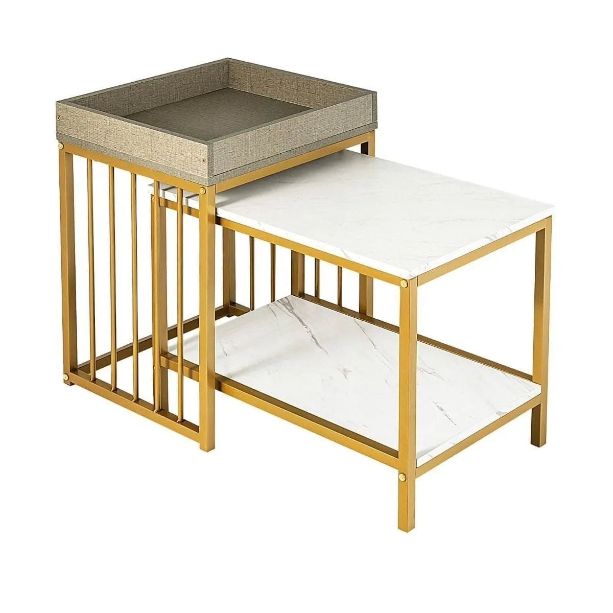 Kompaktowy zestaw stolików bocznych 2w1 z wsuwaną konstrukcją