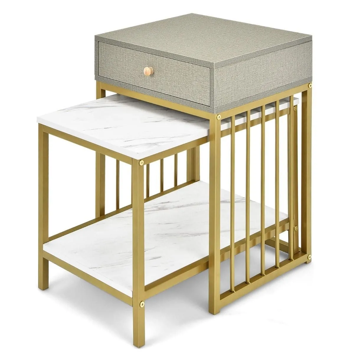 Kompaktowy zestaw stolików bocznych z wsuwaną konstrukcją