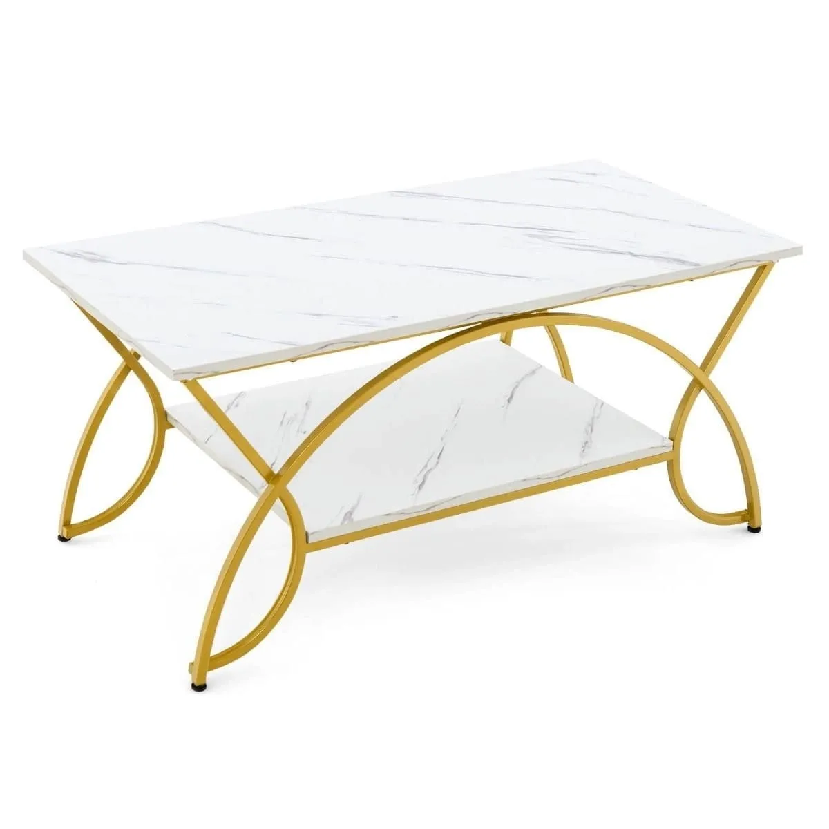 Nowoczesny 2-poziomowy stolik kawowy z blatem imitującym marmur