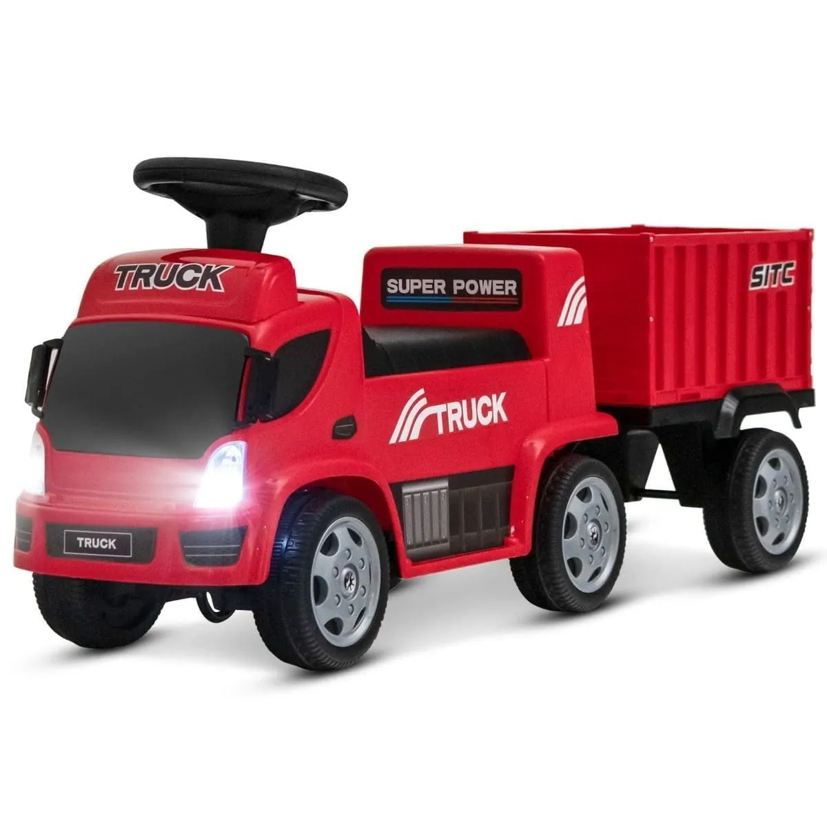 Zabawkowy pojazd dla dzieci z przyczepą