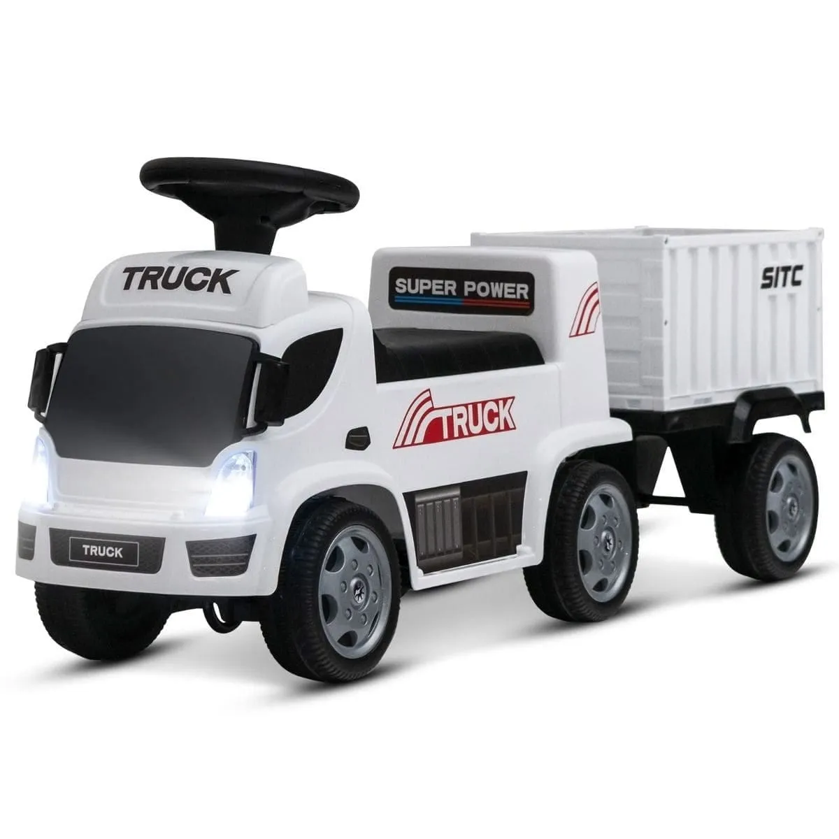 Zabawkowy pojazd dla dzieci z przyczepą