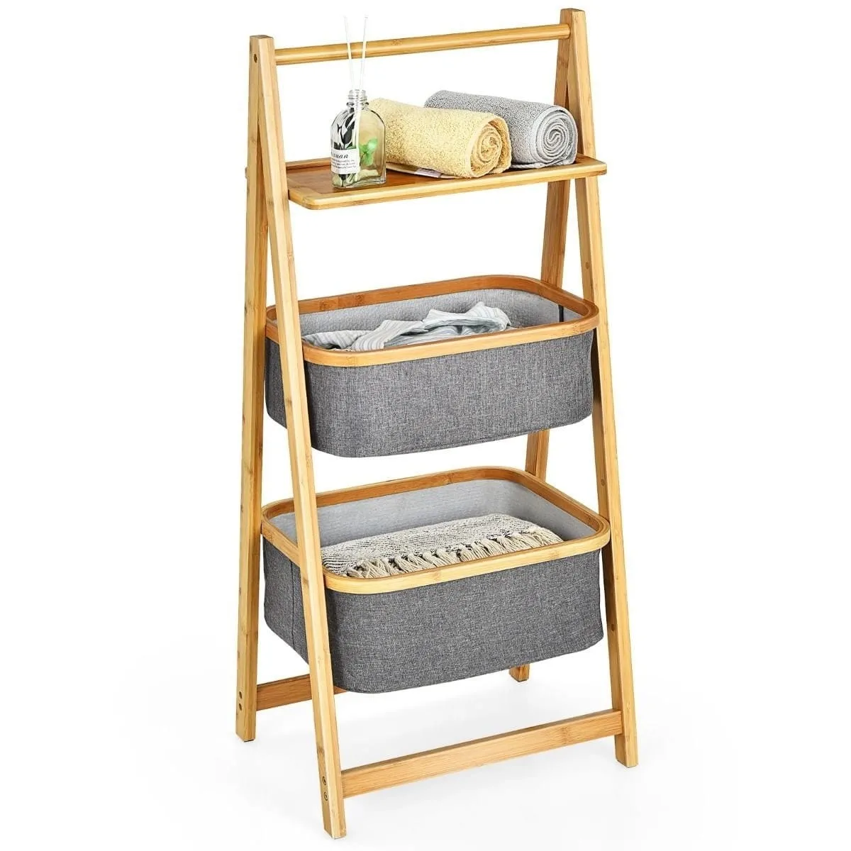 Bambusowy organizer łazienkowy składany 44 x 34 x 98 cm