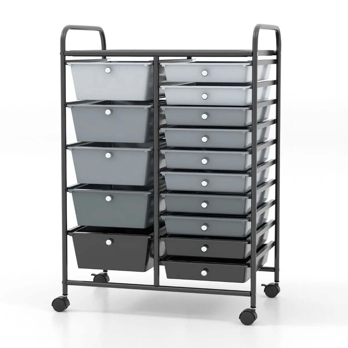 Organizer na kółkach z 15 szufladami w odcieniach szarości