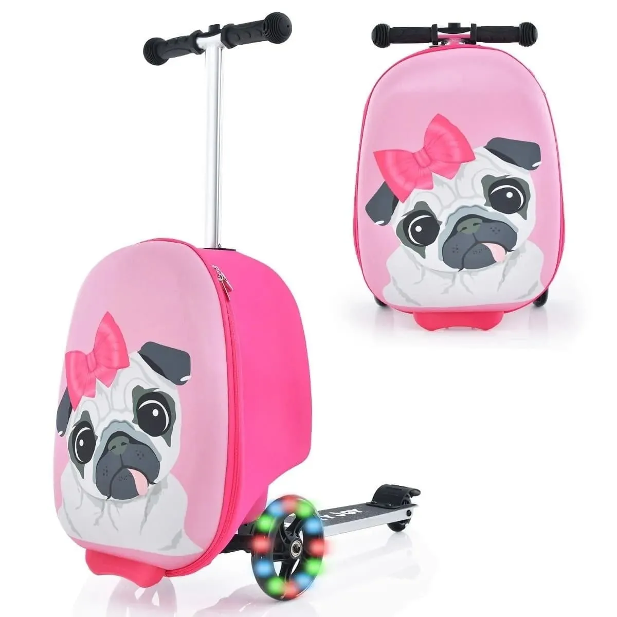 Dziecięca walizka z hulajnogą i podświetlanymi kołami