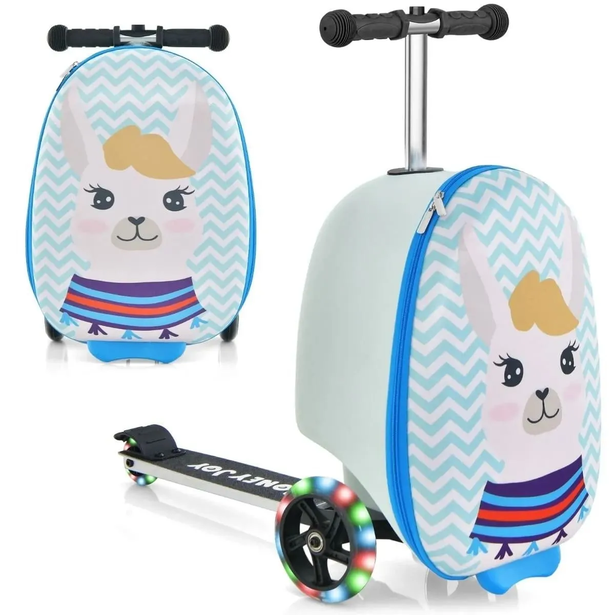 Dziecięca walizka z hulajnogą i podświetlanymi kołami