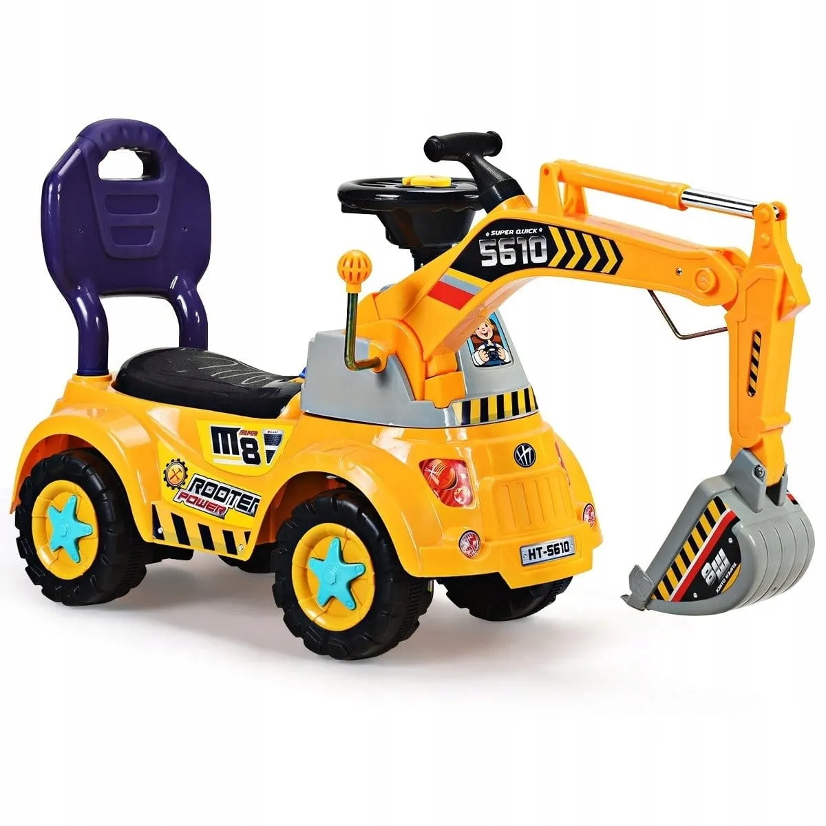 Koparka jeździk dla dzieci z kaskiem i zabawkami