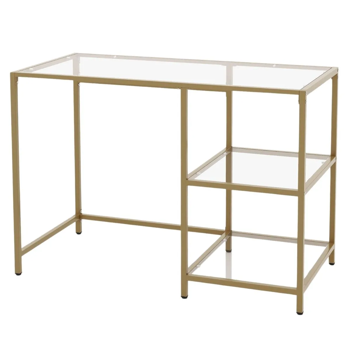 Szklane biurko toaletka z 2 półkami