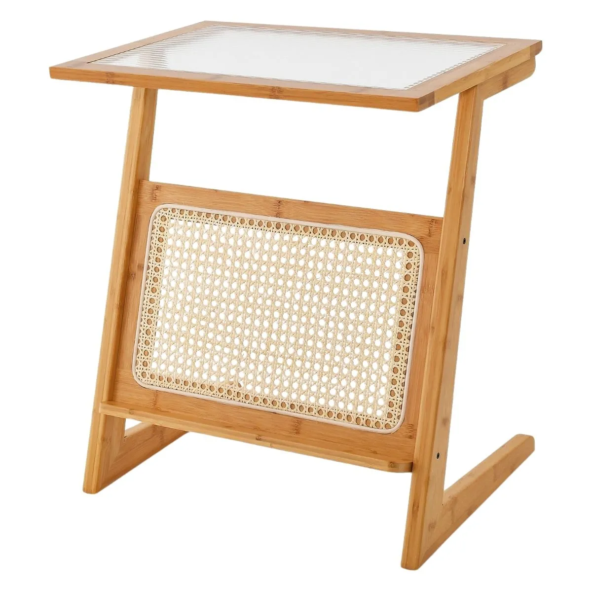 Bambusowy stolik nadstawka ze szklanym blatem