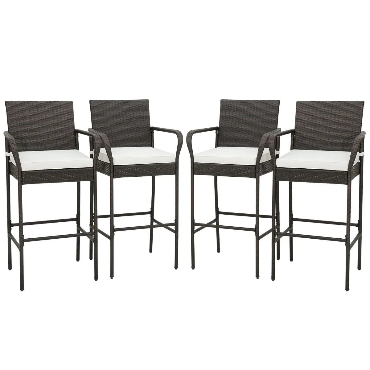 Zestaw 4 szt. rattanowych hokerów z poduszką