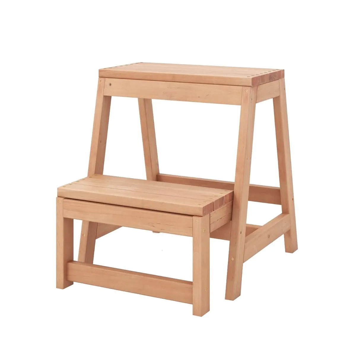 Drewniany taboret ze schodkiem składany