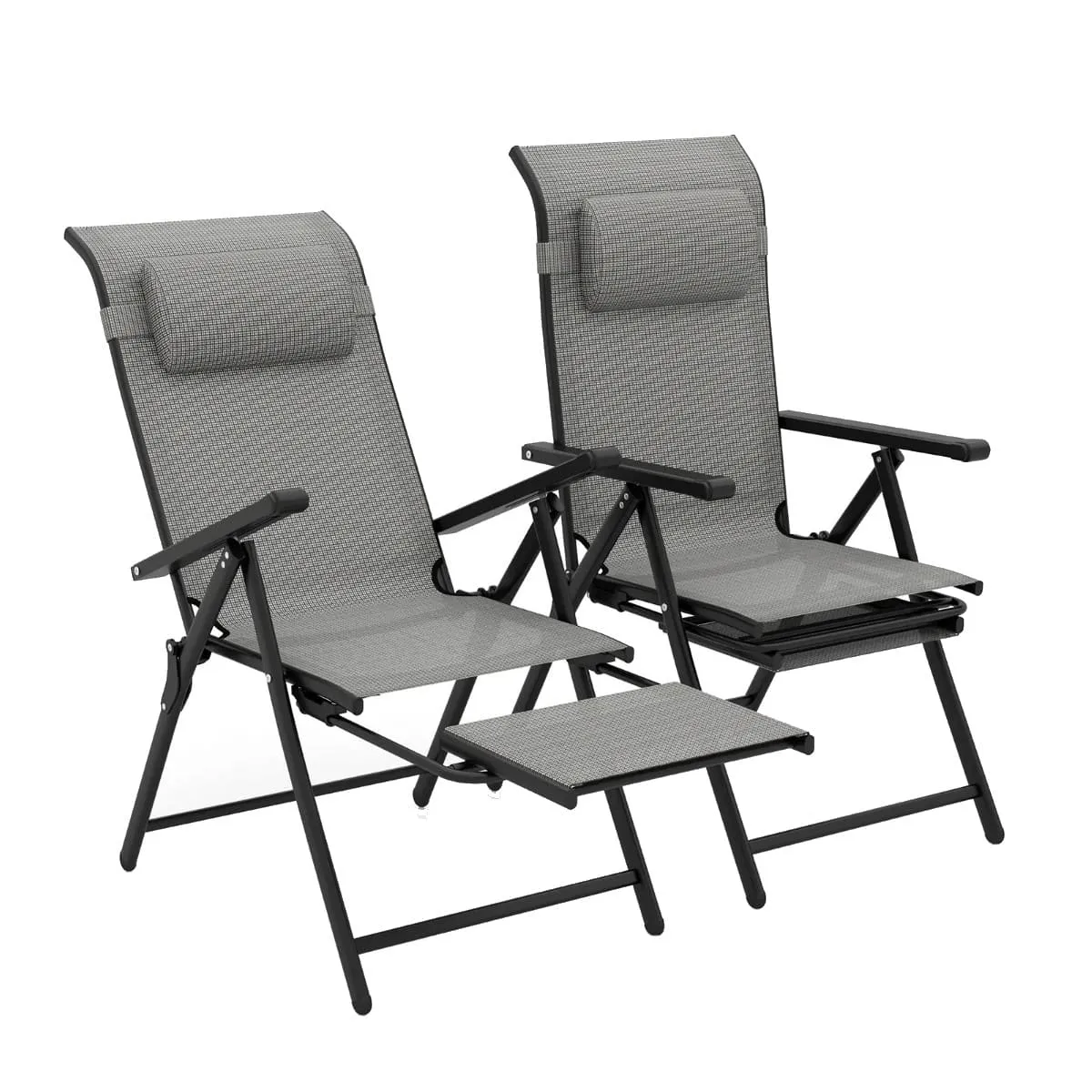 Zestaw 2 szt. krzeseł ogrodowych z wysuwanym podnóżkiem