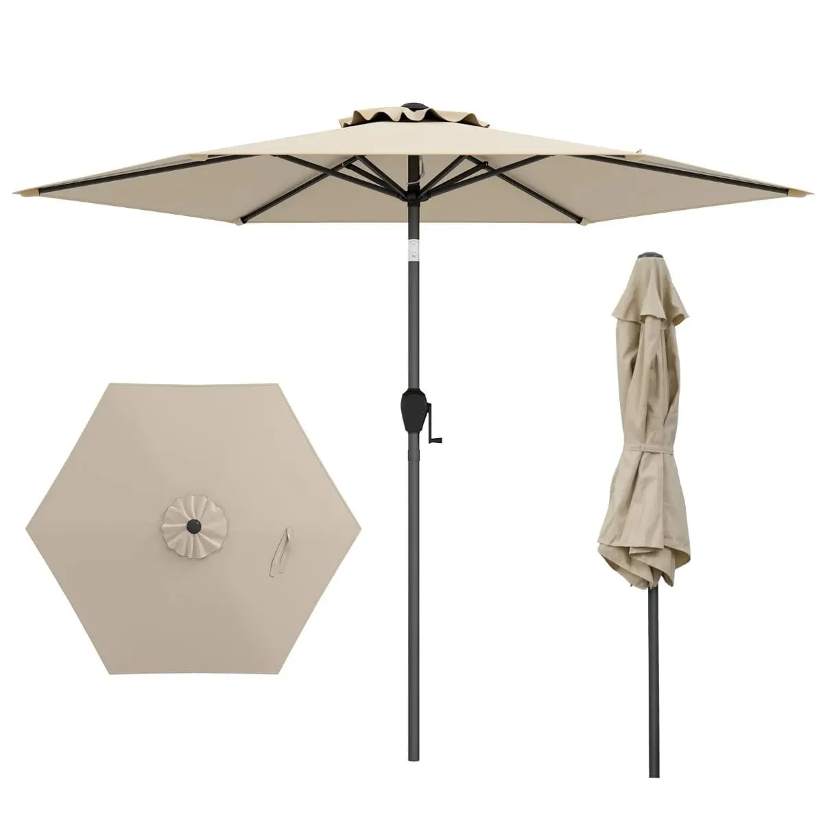 Parasol ogrodowy z korbką i regulacją 230 cm beżowy