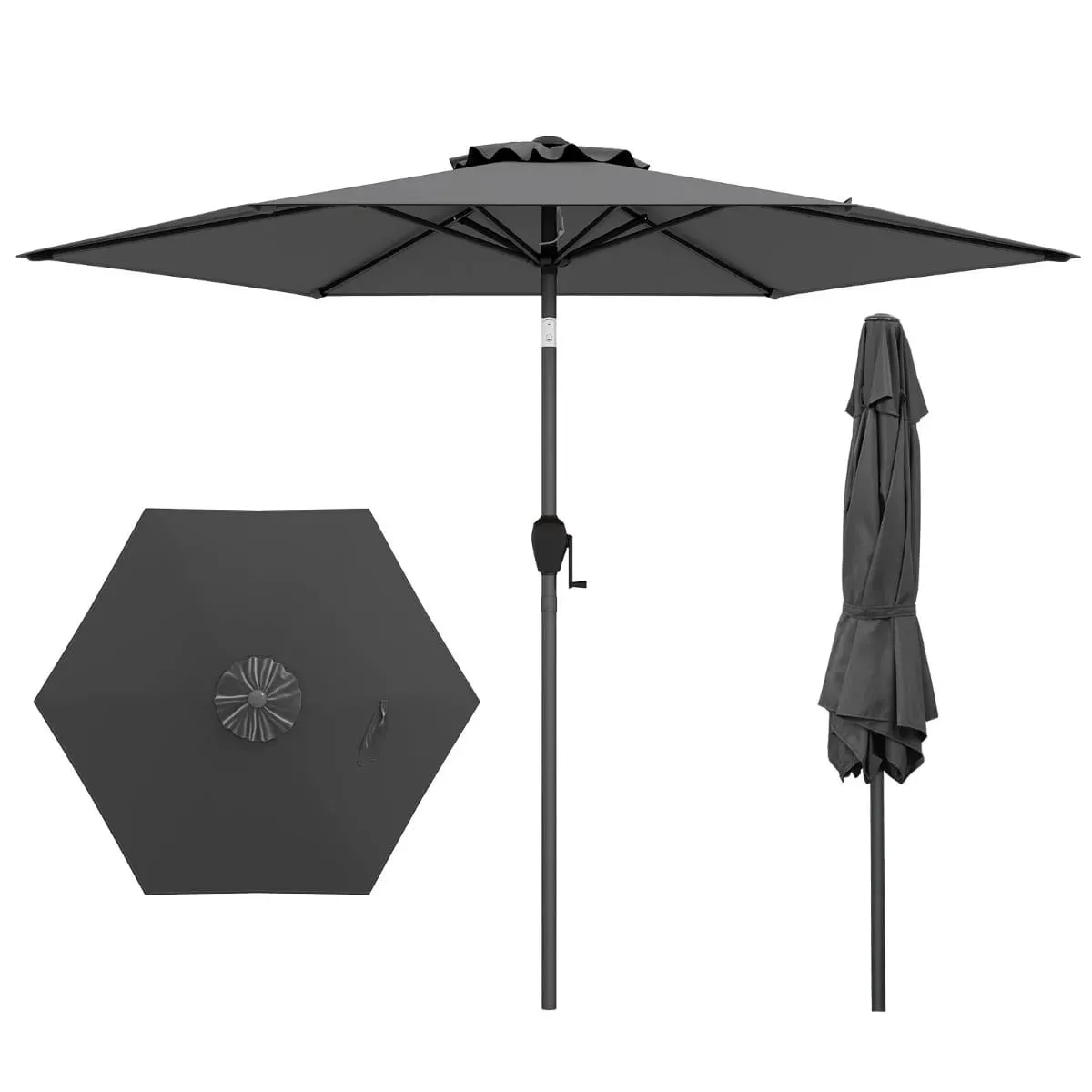 Parasol ogrodowy z korbką i regulacją 230 cm szary