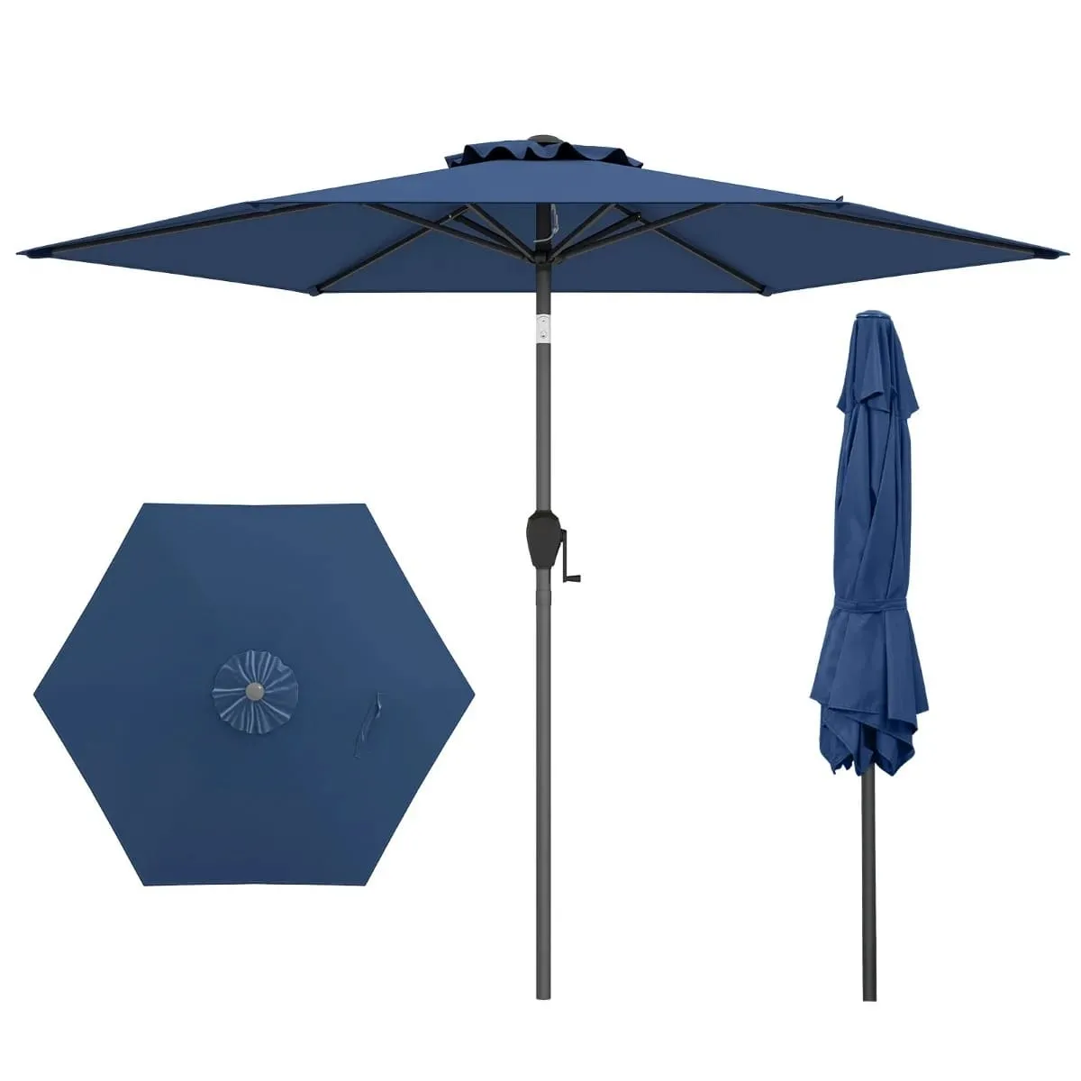 Parasol ogrodowy z korbką i regulacją 230 cm granatowy